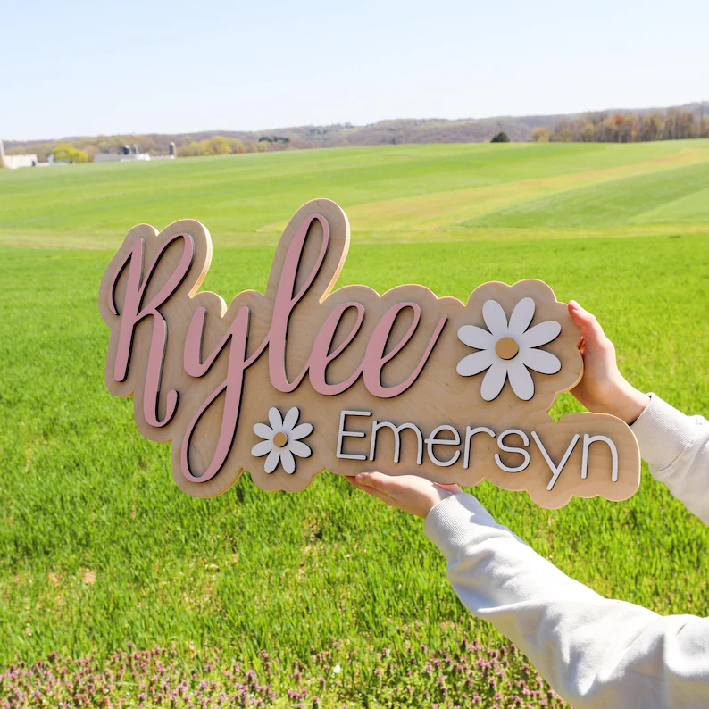 ersonalized Daisy Name Sign, Floral Nursery Decor, Name Sign for Girls Room, 3D Wooden Name Sign, Newborn Name Sign, Flower Nursery Theme