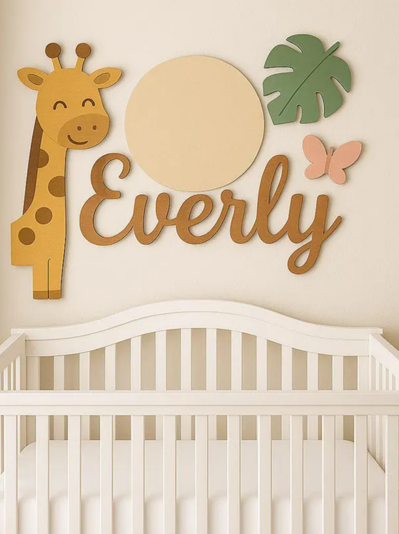 Personalized Lion Nursery Name Sign, Custom Wooden Baby Name Plaque, 3D Jungle Nursery Wall Decor.