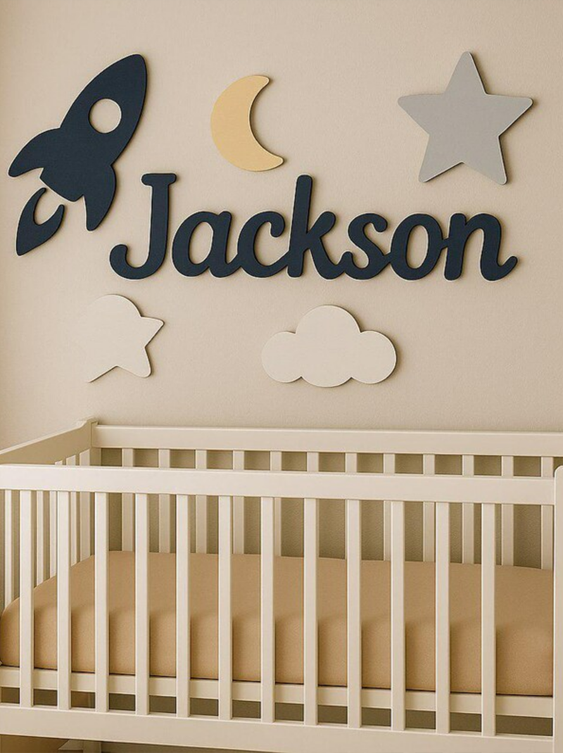 Pirate Ship Baby Name Sign, Personalized Wooden Nursery Wall Art, Nautical Baby Boy Room Decor Gift.