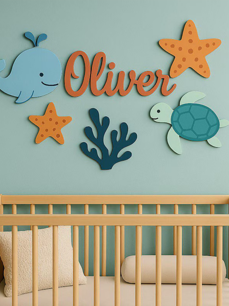 Personalized Pirate Ship Baby Name Sign, Custom Wooden Nursery Wall Art Above Crib, 3D Baby Boy Room Decor.