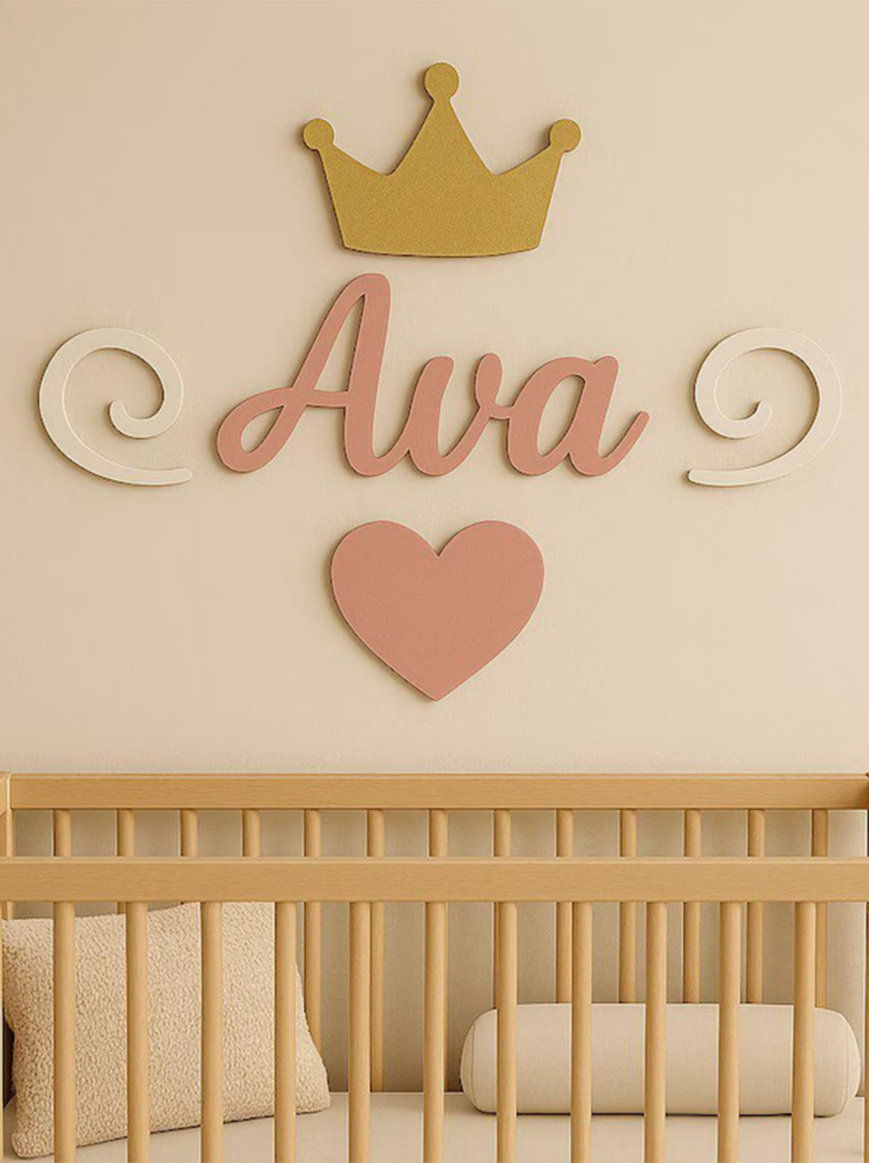 Princess Crown Nursery Name Sign Above Crib, Personalized Wooden Baby Name Plaque, Girl Nursery Wall Decor.