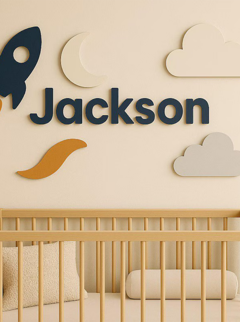 Personalized Rocket Ship Baby Name Sign, Custom Wooden Nursery Wall Art Above Crib, Space Baby Room Decor Gift.