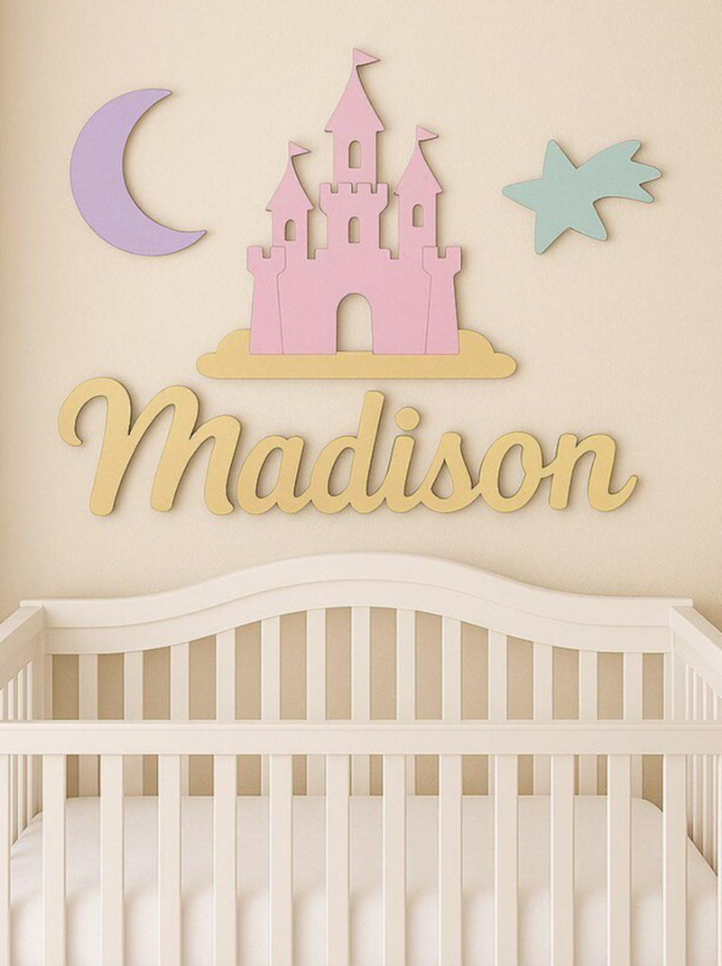 Sun and Moon Nursery Name Sign, Personalized 3D Wooden Baby Name Plaque Above Crib, Boho Celestial Nursery Wall Decor, Baby Shower Gift.