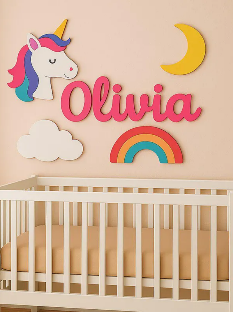 Unicorn Nursery Name Sign, 3D Wooden Baby Name, Safari Nursery Name Sign, Baby Name Sign