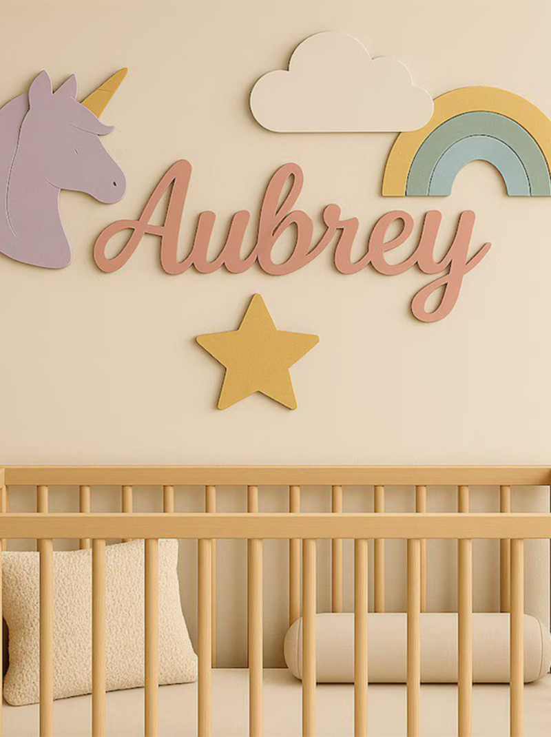 Unicorn Nursery Name Sign Above Crib, Personalized Wooden Baby Name Plaque, 3D Girls Nursery Wall Decor.
