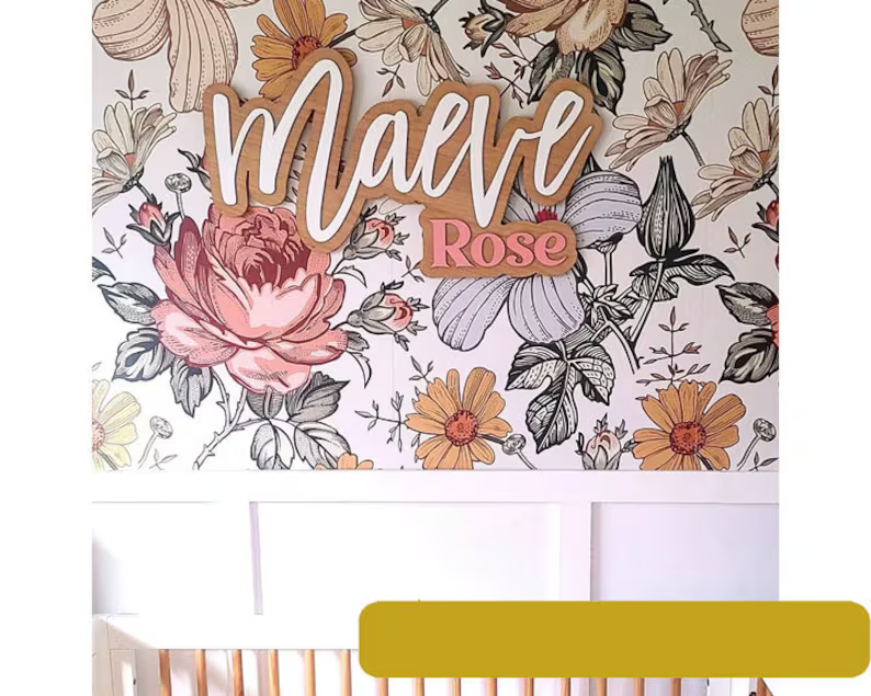 Large Boho Retro Nursery Name Sign Personalized – 3D Layered Wooden Baby Name Cutout Wall Art for Above Crib.