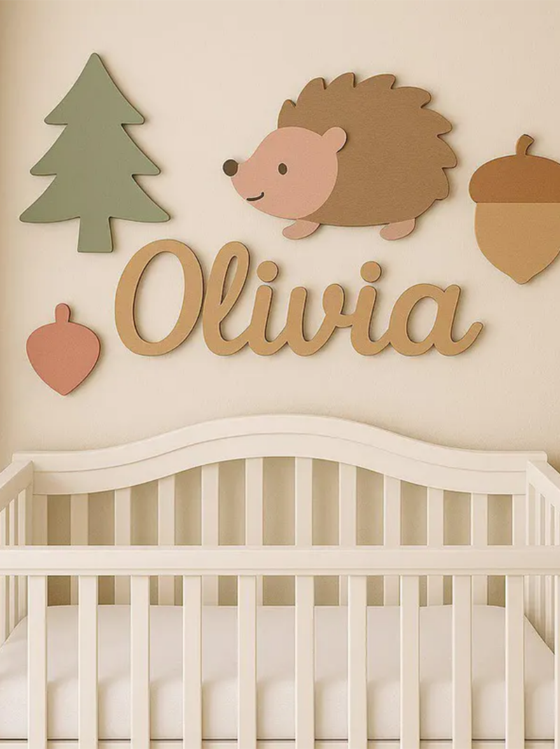 Personalized Hedgehog Baby Name Sign, Custom 3D Wooden Nursery Wall Art, Woodland Baby Room Decor Gift.